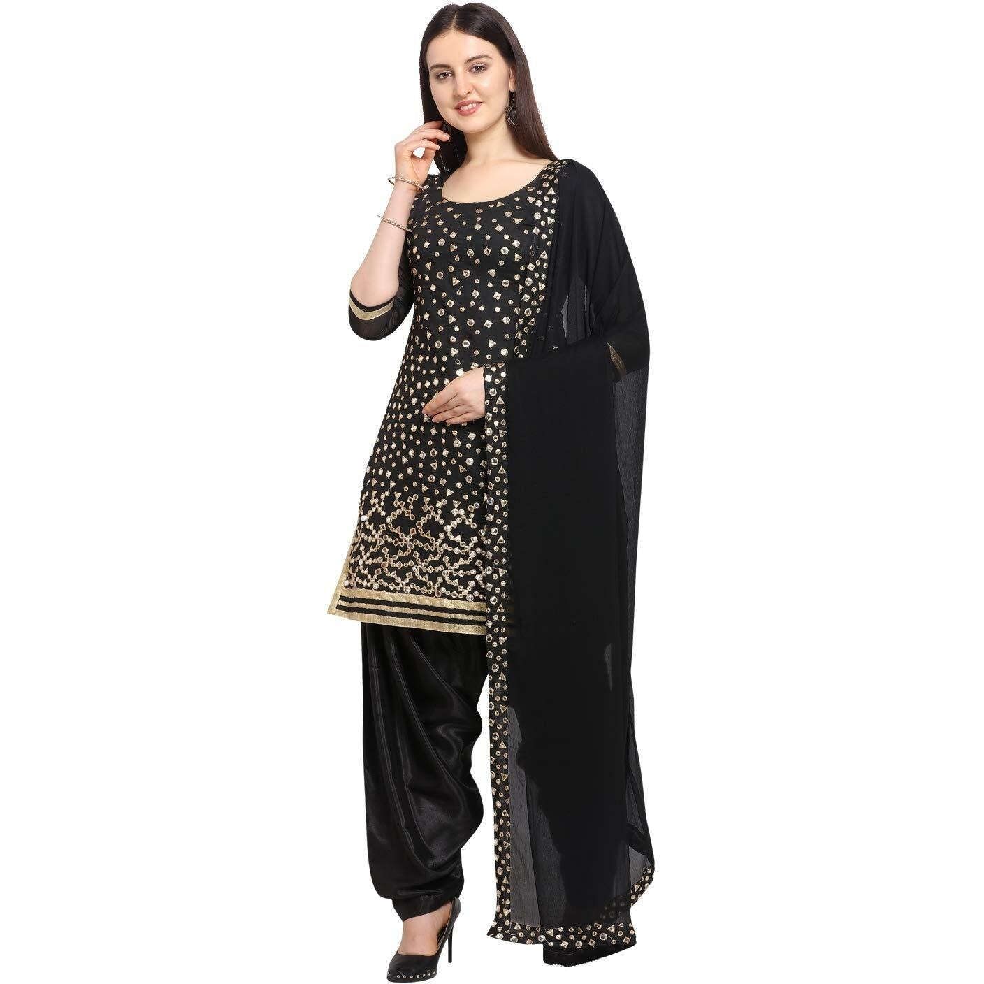 Ethnicjunction Women's Chanderi Cotton Mirror Work Unstitched Salwar Suit Material (Ej3017-Mirror - Black_Black)