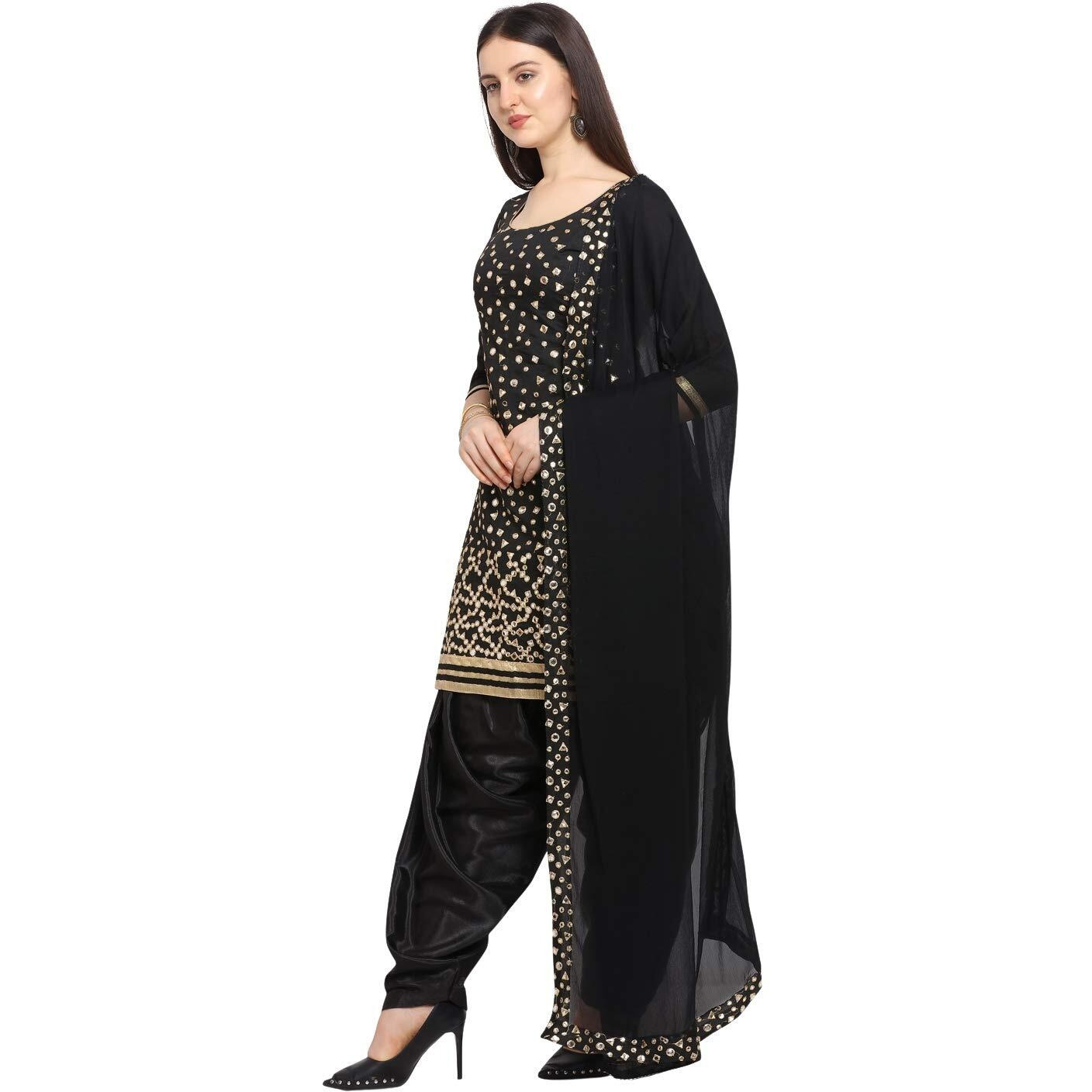 Ethnicjunction Women's Chanderi Cotton Mirror Work Unstitched Salwar Suit Material (Ej3017-Mirror - Black_Black)