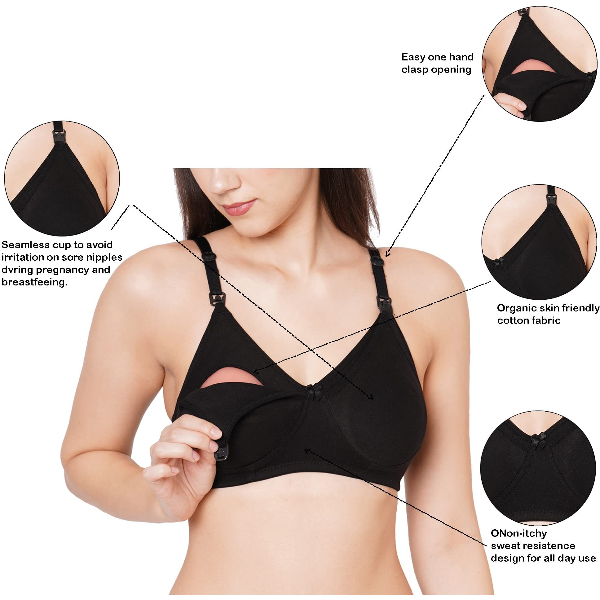 Momtobe Women's Cotton Non Padded Non-Wire Nursing Bra (5502Reblkwhtbgfb-38_Multicolor_38C)