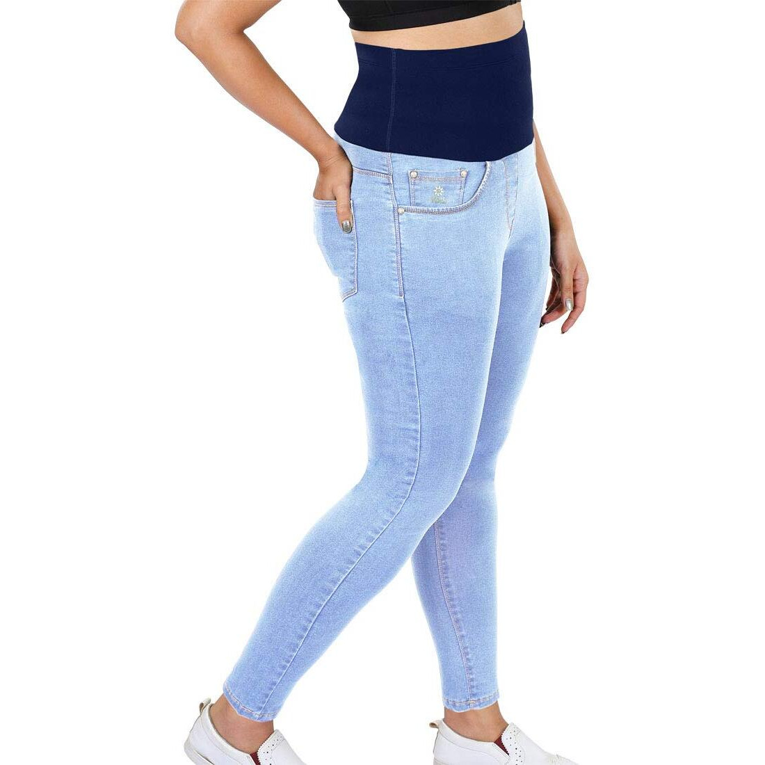 Dermawear Women Stretchable High Waist Regular Fit Shapewear Denim Jeans (Sd-1202_Ice Blue_44)