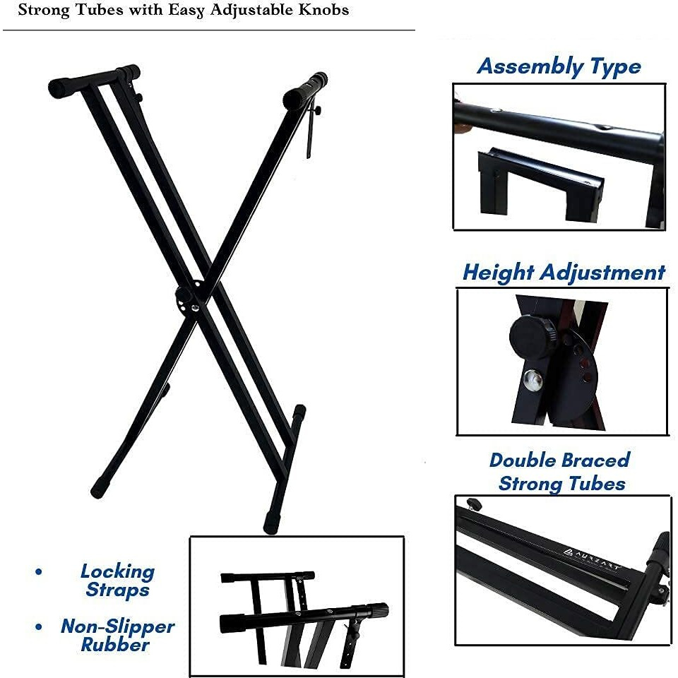 Corslet Piano Stand Keyboard Stand 61 Keys Heavy-Duty Double-X Adjustable Piano Keyboard Stand With Locking Straps 54 61 76 88 Key Electronic Piano Stand Universal Keyboard Instrument Accessories