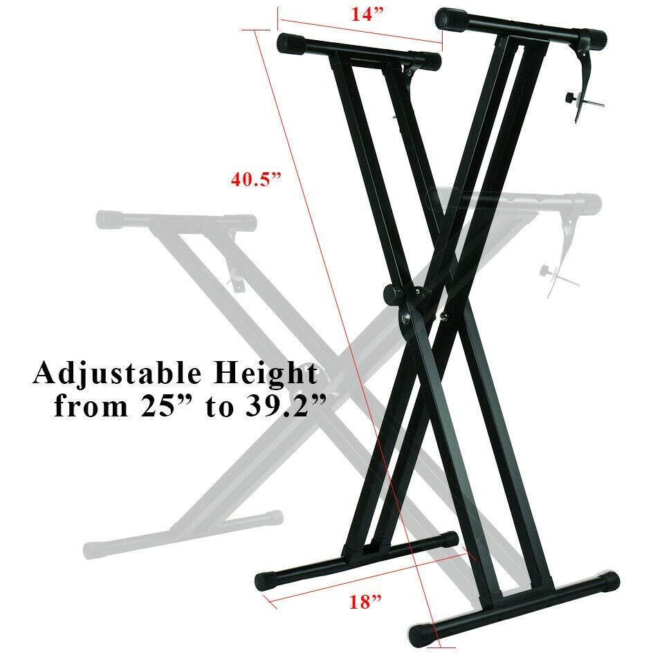 Corslet Piano Stand Keyboard Stand 61 Keys Heavy-Duty Double-X Adjustable Piano Keyboard Stand With Locking Straps 54 61 76 88 Key Electronic Piano Stand Universal Keyboard Instrument Accessories