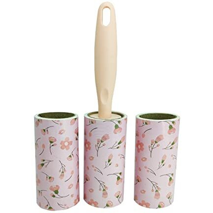House Of Quirk Lint Rollers Brush Reusable Sticky Picker Cleaner Roller Easy-Tear Sheets Pet Hair Lint Roller 10Cm Sheet Set Of 3 Rolls 180 Sheets, 60 Sheets Each Roll - Pink Flower
