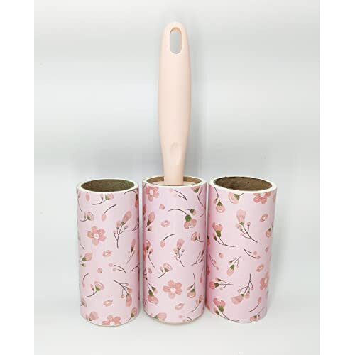 House Of Quirk Lint Rollers Brush Reusable Sticky Picker Cleaner Roller Easy-Tear Sheets Pet Hair Lint Roller 10Cm Sheet Set Of 3 Rolls 180 Sheets, 60 Sheets Each Roll - Pink Flower