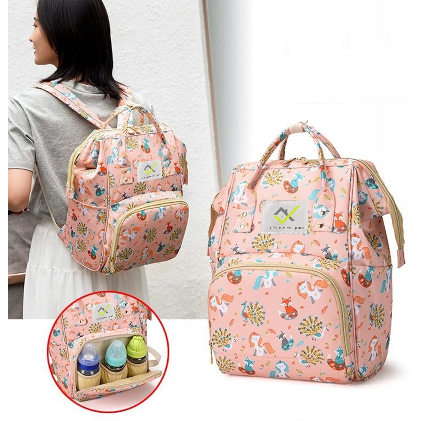 House Of Quirk 18 Litres Baby Diaper Bag Maternity Backpack - Pink Fox