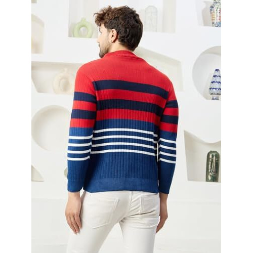 Kvetoo Men High Neck Zip Full Sleeve Woolen Winter Sweater Indigo Maroon Size Xl