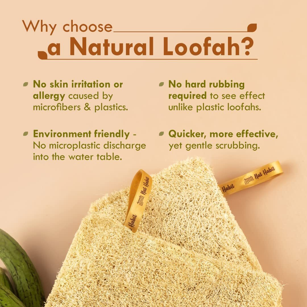 Nat Habit - Back To Natural Secrets Everyday Natural Sun Dried Bath Loofah | Body Sponge & Scrubber For Men & Women | Organic Luffa For Bath Shower Skin Exfoliation (Pack Of 3)
