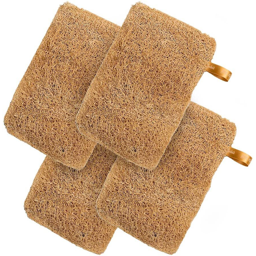 Nat Habit - Back To Natural Secrets Everyday Natural Sun Dried Bath Loofah | Body Sponge & Scrubber For Men & Women | Organic Luffa For Bath Shower Skin Exfoliation (Pack Of 4)