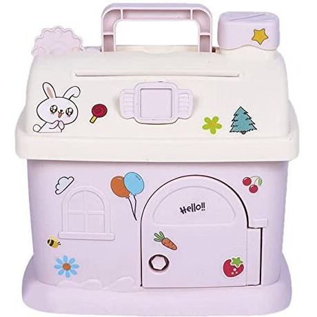 Wishkey Cottage House Shaped Piggy Bank For Kids,Cute Piggy Bank With Lock,Money Saving Box Money Bank Container With Handle&Keys,Atm Piggy Bank For Real Money,Gifting Item For Girls(Set Of 1,Pink)