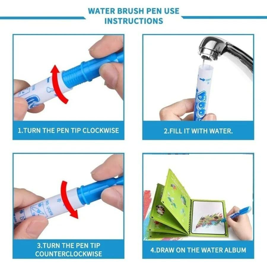 Snozio Magic Water Coloring Doodle Book & Magic Pen Reusable Magic Water Quick Dry Book Water Coloring Book Doodle With Magic Pen Painting Board For Children Education Drawing Pad (1)