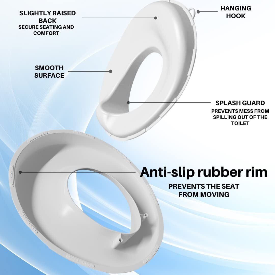 Techhark Baby Potty Training Toilet Seat For Boys And Girls Kids, Non-Slip With Splash Guard, Fits Round & Oval Toilets, Free Includes Storage Hook (White)