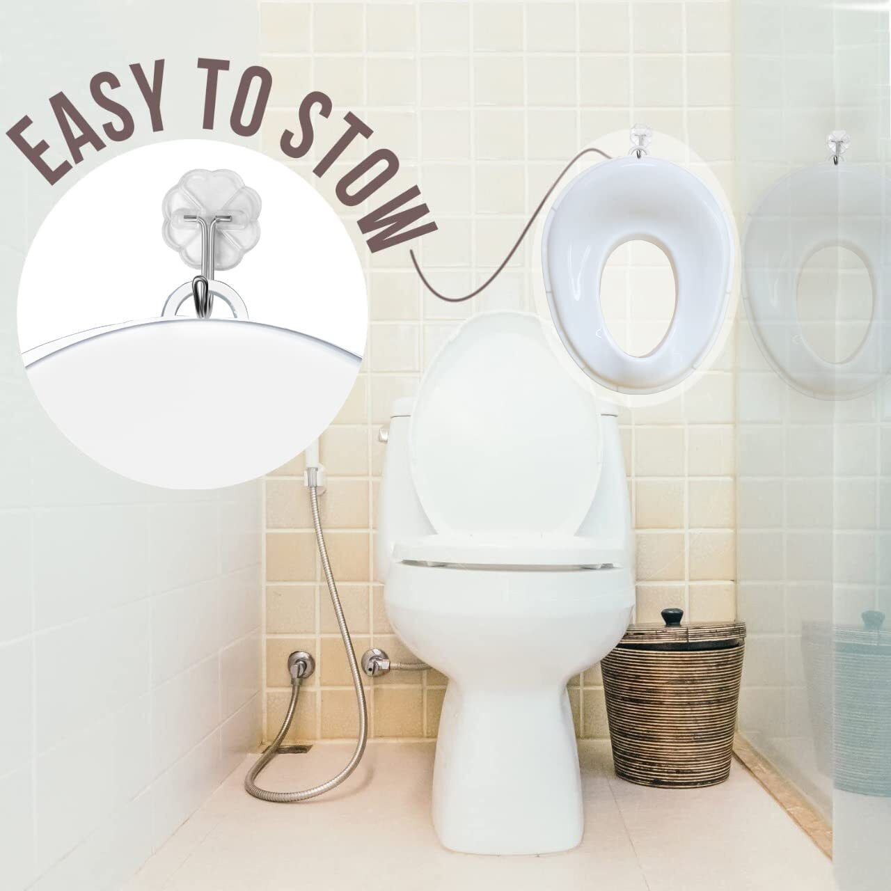 Techhark Baby Potty Training Toilet Seat For Boys And Girls Kids, Non-Slip With Splash Guard, Fits Round & Oval Toilets, Free Includes Storage Hook (White)