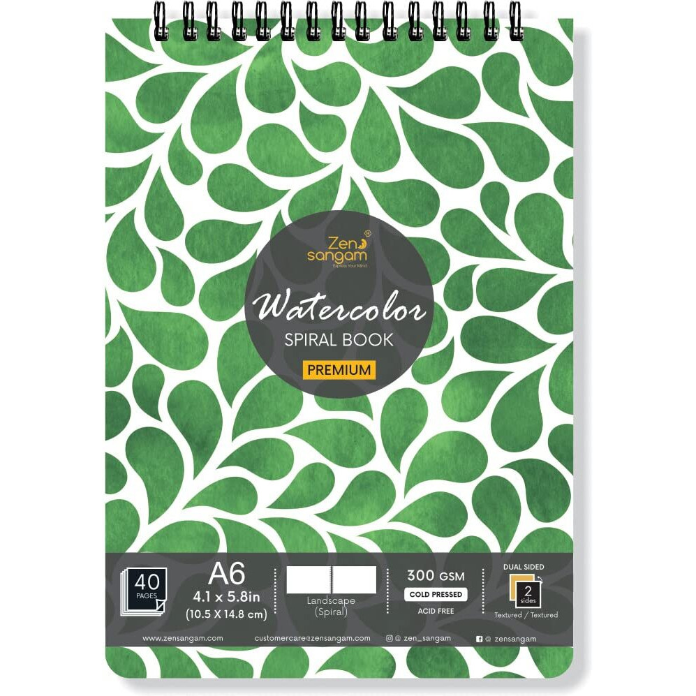 Zen Sangam Express Your Mind Zen Sangam Watercolor Book - Spiral Landscape - 300 Gsm Cold Pressed - A6 Size (14 8 X 10 5 Cm) - 20 Sheets (40 Pages) For Beginners And Self Taught Artists - Premium