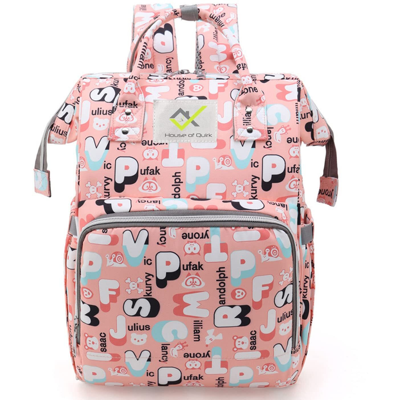 House Of Quirk Baby Diaper Bag Maternity Backpack (Pink Alphabet)