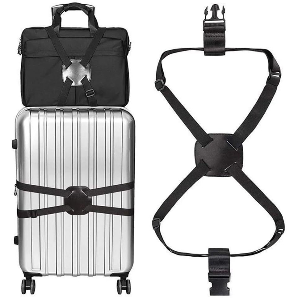 Hasthip 2Pcs Luggage Straps Bag Bungees For Add A Bag, Adjustable Elastic Travel Suitcases Luggage Bags Strap Belt With Buckles - Black