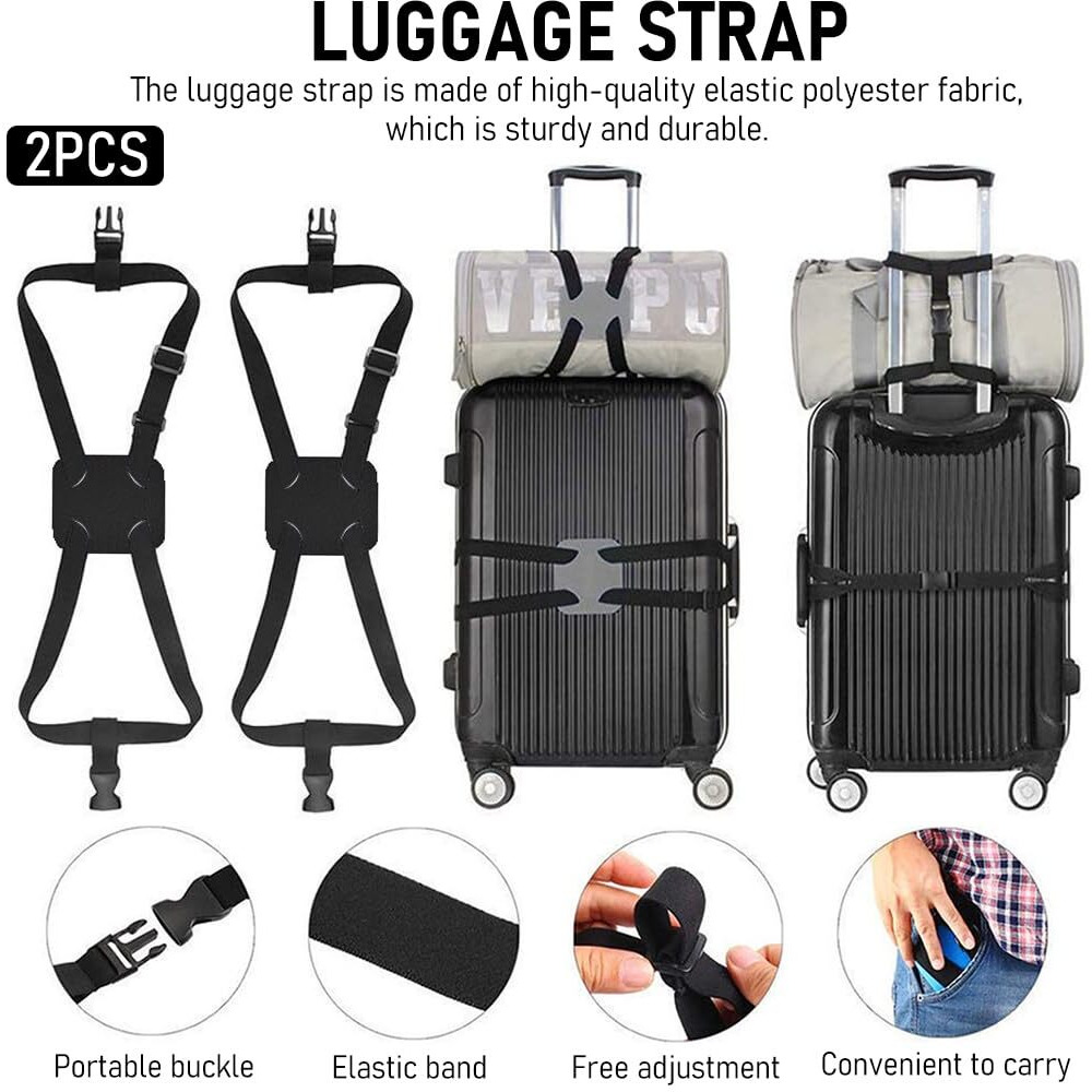 Hasthip 2Pcs Luggage Straps Bag Bungees For Add A Bag, Adjustable Elastic Travel Suitcases Luggage Bags Strap Belt With Buckles - Black