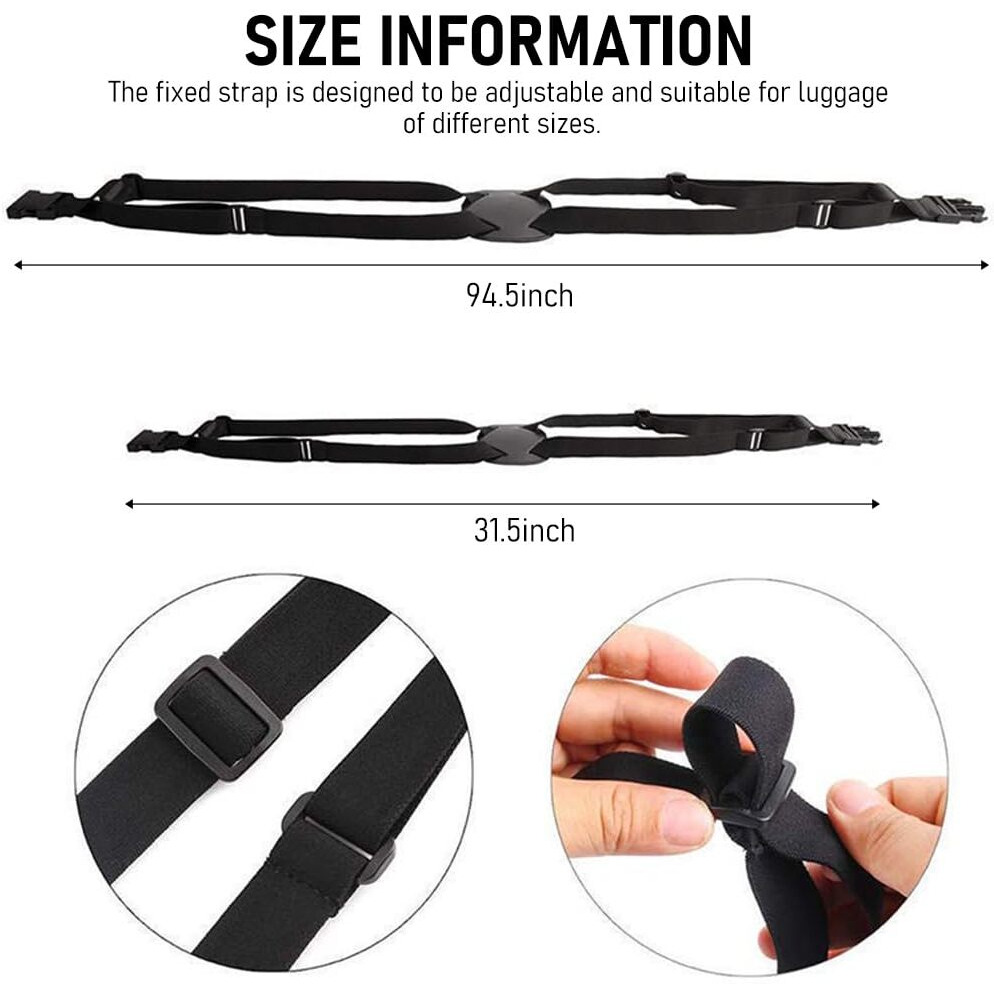 Hasthip 2Pcs Luggage Straps Bag Bungees For Add A Bag, Adjustable Elastic Travel Suitcases Luggage Bags Strap Belt With Buckles - Black