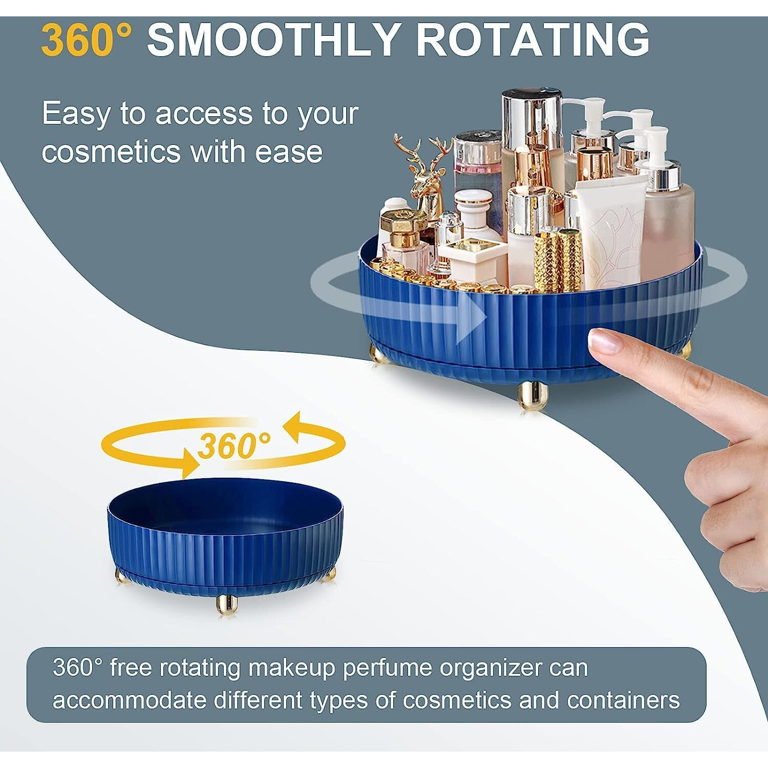 House Of Quirk Lazy Susan Turntable, Cosmetics And Perfume Organizer For Cabinet Clear Organizer Bin Round Shape 360 Degree Rotating Storage Tray (Blue)