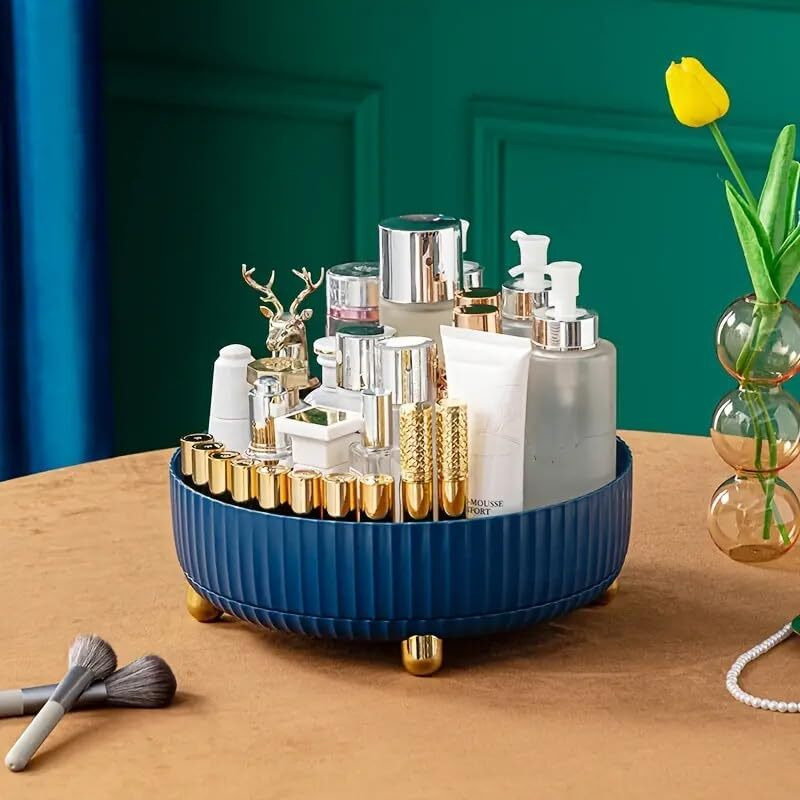 House Of Quirk Lazy Susan Turntable, Cosmetics And Perfume Organizer For Cabinet Clear Organizer Bin Round Shape 360 Degree Rotating Storage Tray (Blue)