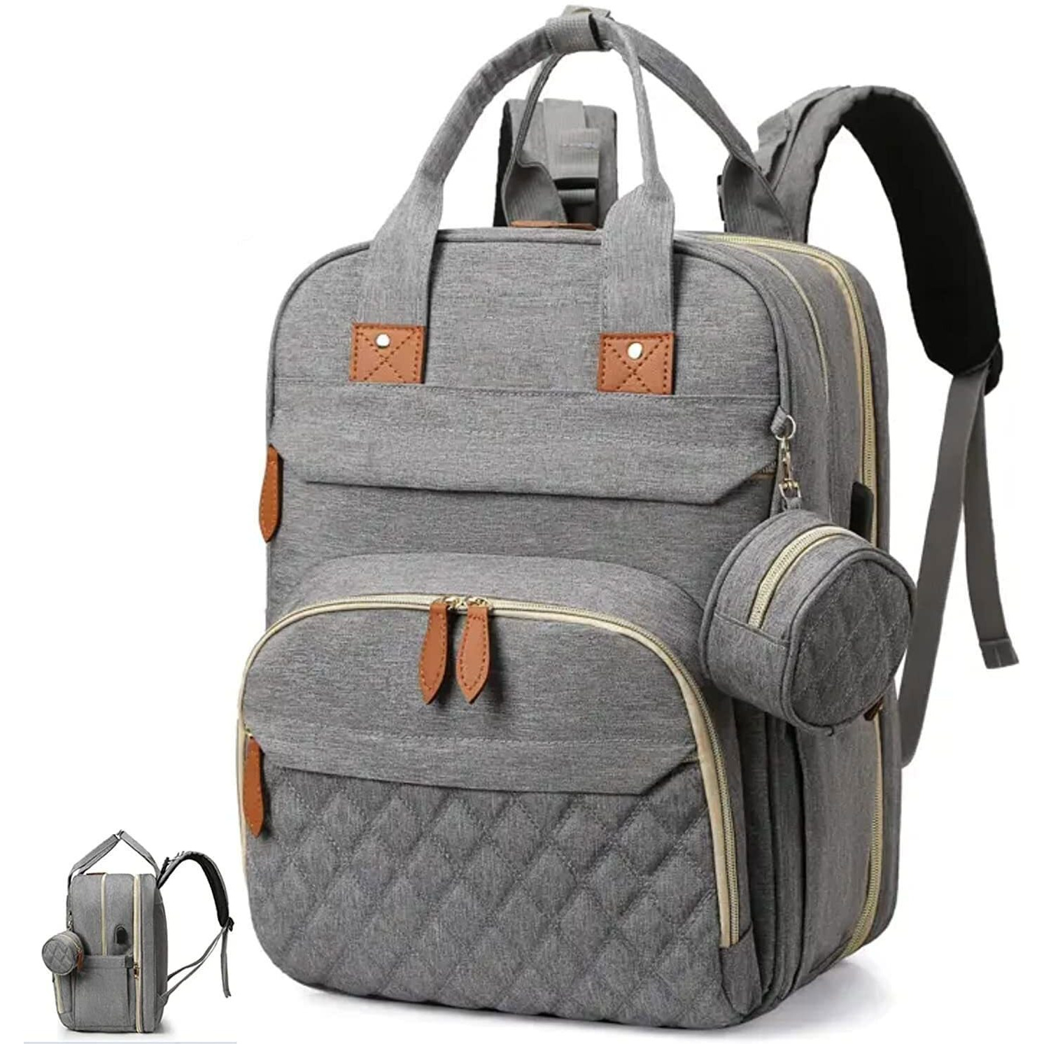 Handcuffs Baby Diaper Bag For Mothers | Maternity Bags | Waterproof | Nappy Backpack | New Mom | Travel | Backpacks | Gifts (Light Grey)