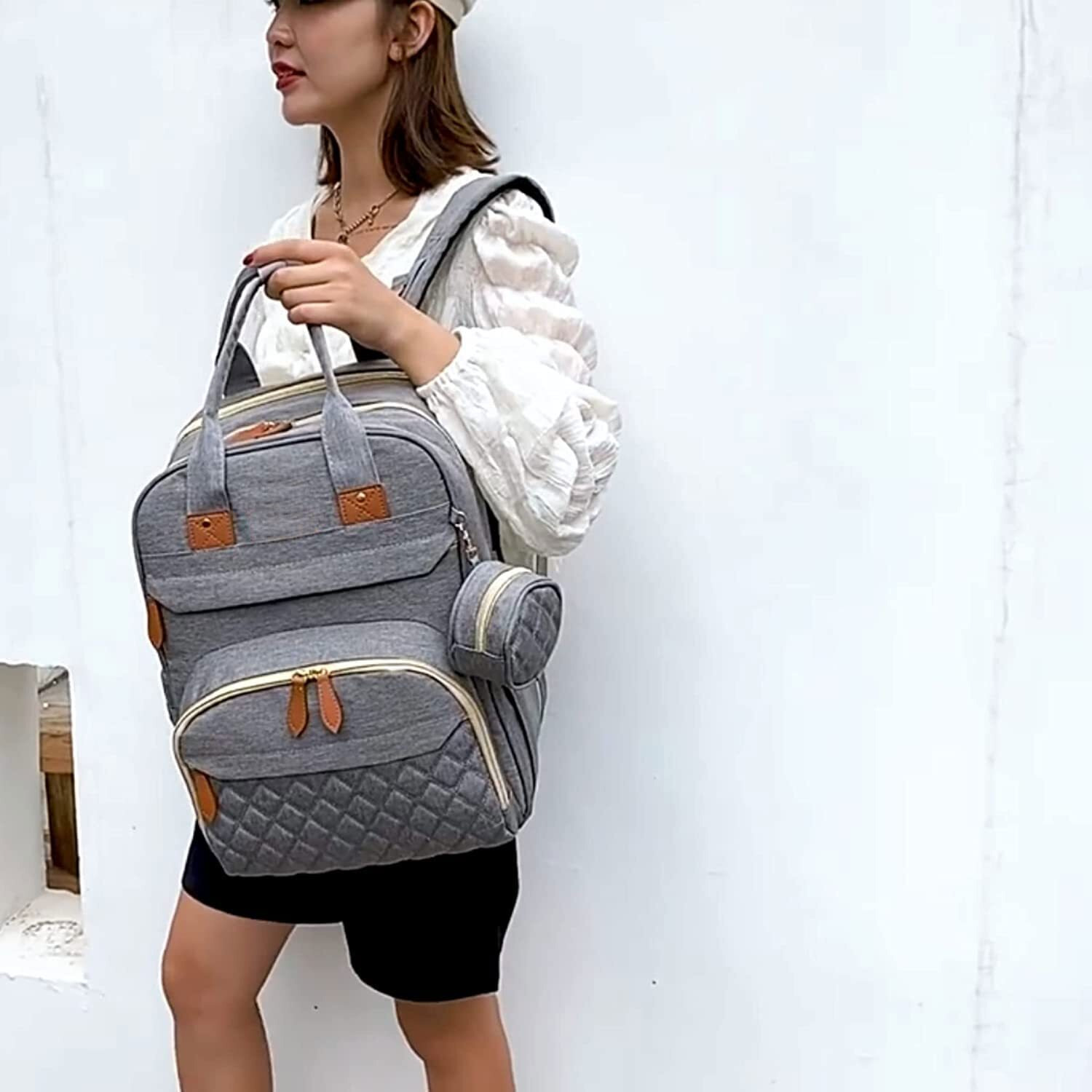Handcuffs Baby Diaper Bag For Mothers | Maternity Bags | Waterproof | Nappy Backpack | New Mom | Travel | Backpacks | Gifts (Light Grey)