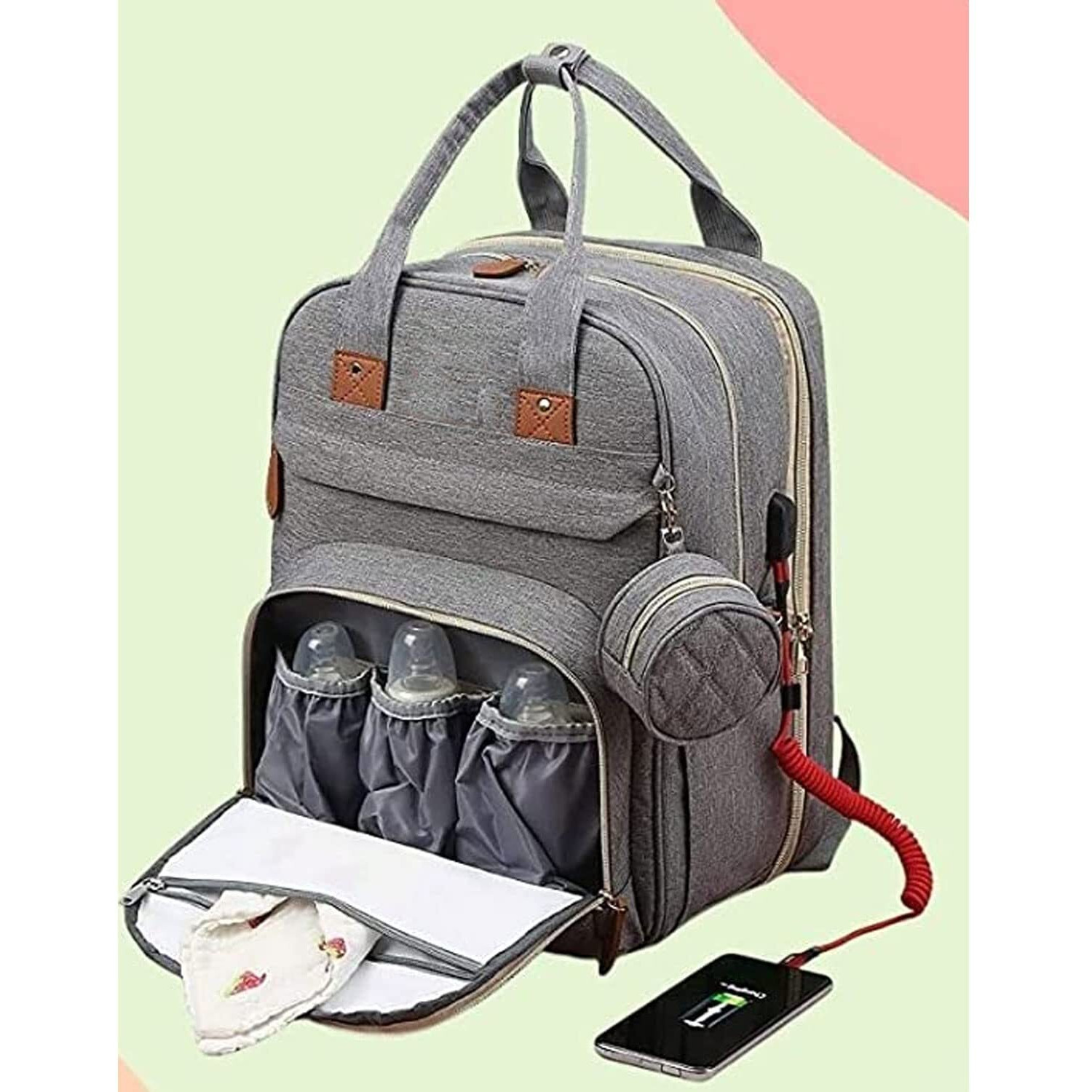 Handcuffs Baby Diaper Bag For Mothers | Maternity Bags | Waterproof | Nappy Backpack | New Mom | Travel | Backpacks | Gifts (Light Grey)