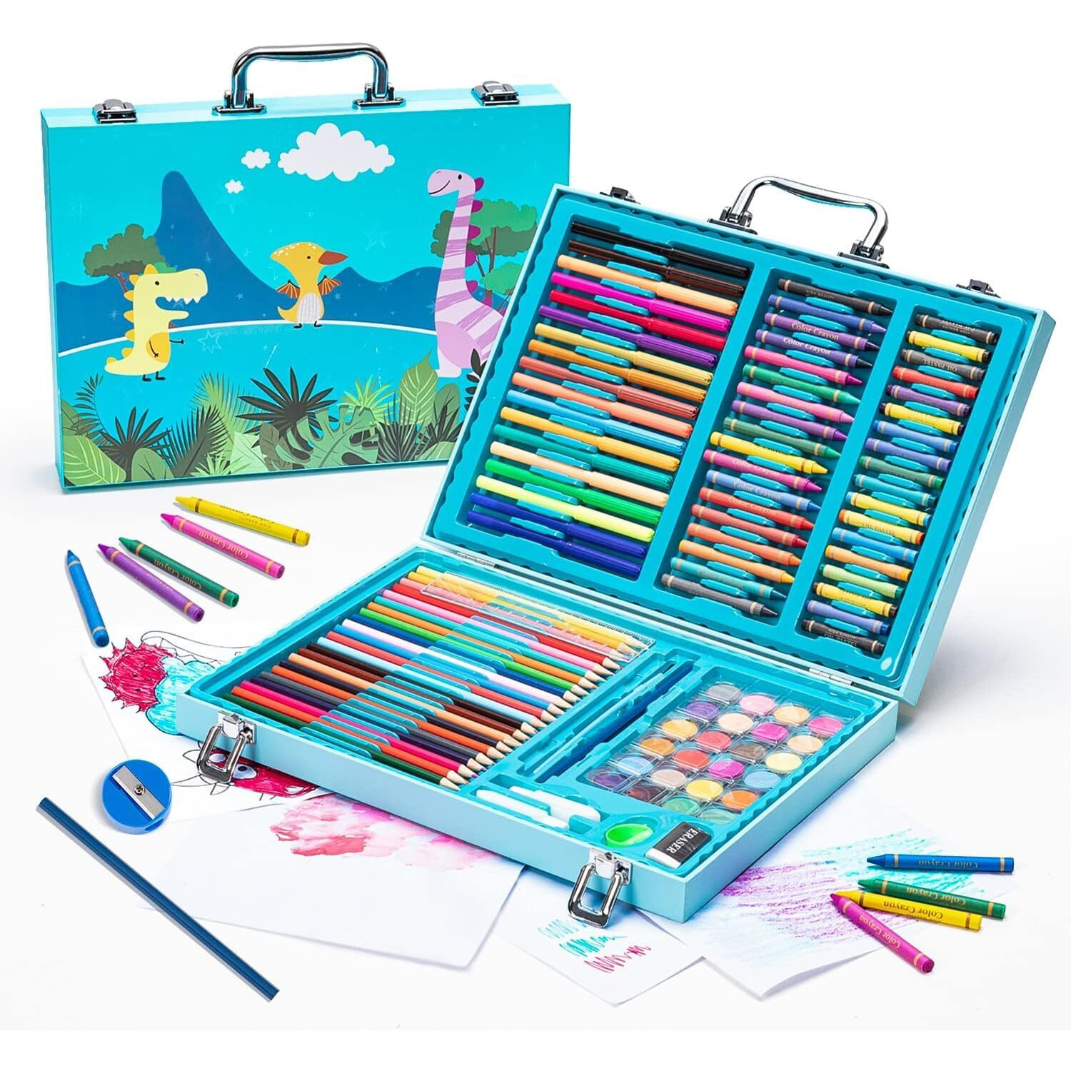 Uoxoo 128 Pieces Art Set Portable Drawing Painting Art Supplies Gifts For Kids Girls Boys Teens Adults 6-8-9-12 Coloring Art Kit Gift Case Crayons, Oil Pastels,Colored Pencils, Watercolors Case