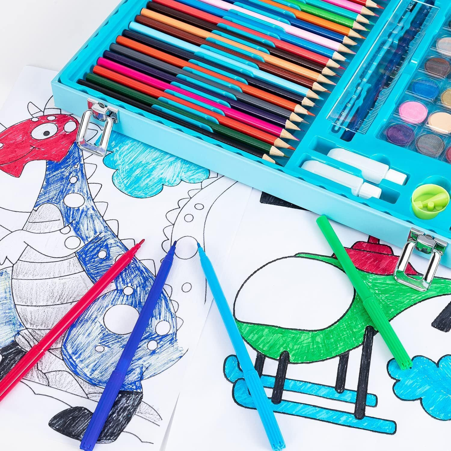 Uoxoo 128 Pieces Art Set Portable Drawing Painting Art Supplies Gifts For Kids Girls Boys Teens Adults 6-8-9-12 Coloring Art Kit Gift Case Crayons, Oil Pastels,Colored Pencils, Watercolors Case