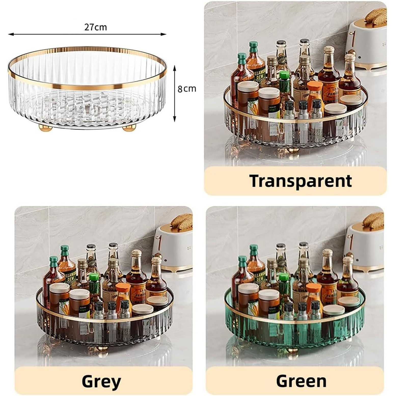 House Of Quirk Turntable Cupboard Organizer Multi-Functional Spice Rack Kitchen Rotating Storage Rack Transparent Revolving Condiment Holder For Kitchen Storage (Green)