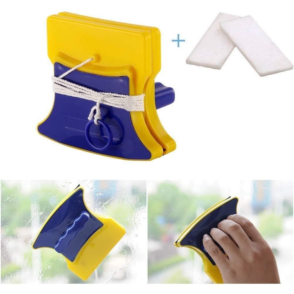 Mcfarlane Magnetic Window Cleaner Double-Side Glazed Two Sided Glass Cleaner Wiper With 2 Extra Cleaning Cotton Cleaner Squeegee Washing Household Cleaner Windows Ceiling (Polycarbonate)
