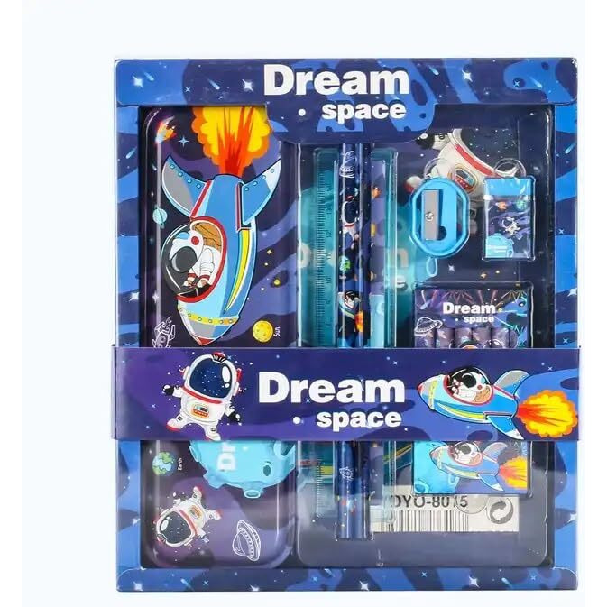 Cable World Stationary Kit Set For School Kids,Girls/Boys Birthday Gift - Pencil Pen Book Eraser Sharpener (Space) - Multicolor