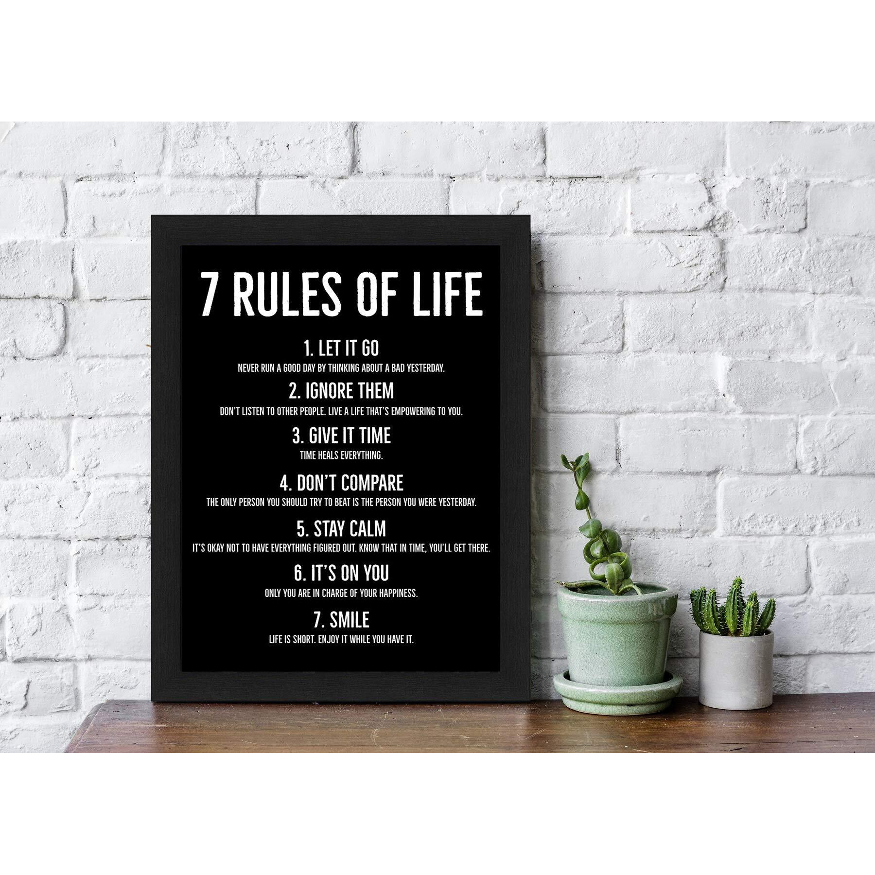 Interio Crafts 7 Rule Of Life Motivational Wall Frame Poster, Synthetic Wood, Size 13&quotX10" Inches (Black)