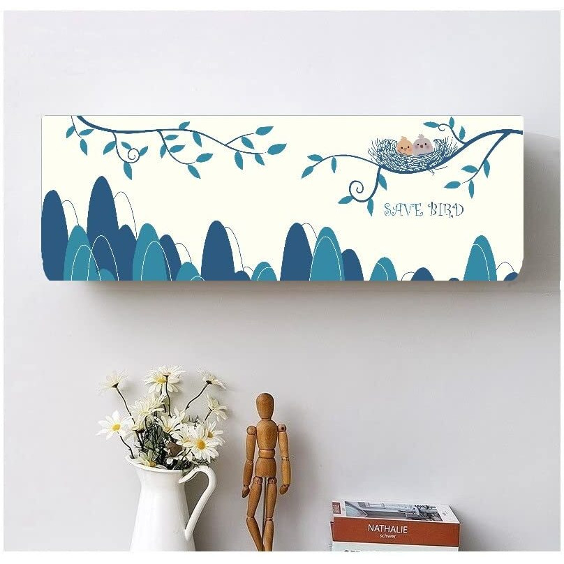 Darshanam World Dolphin Printed Dust Cover Folding Designer Ac Cover For Indoor Split Ac 1 Ton (White, 91 X 31 X 21Cm)(Blue-Cream)