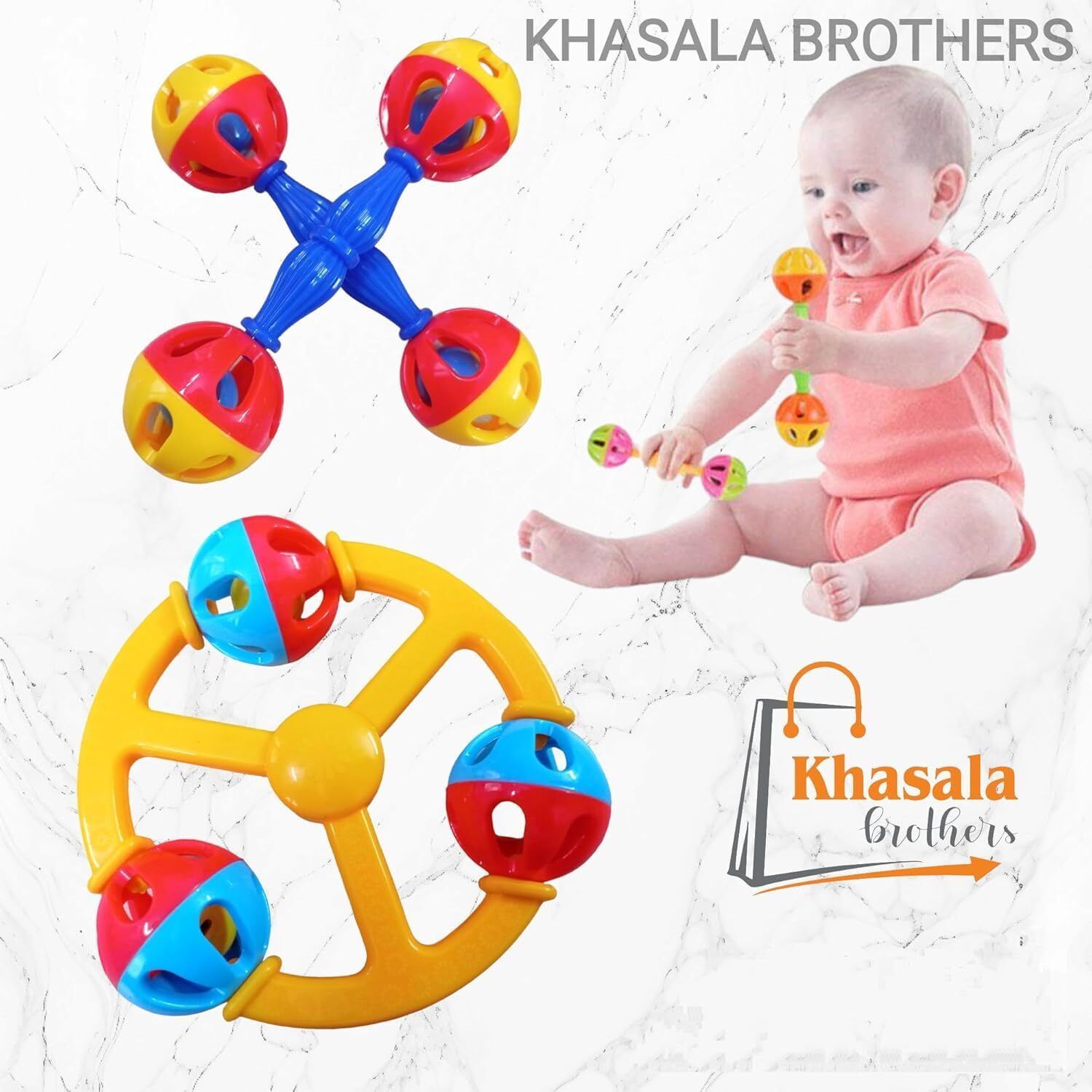Khasala Brothers 4 Pcs Non Toxic Baby Rattle Toys For Babies, Colorful Lovely Attractive Rattles For Babies (Multi Color) (Rattle)