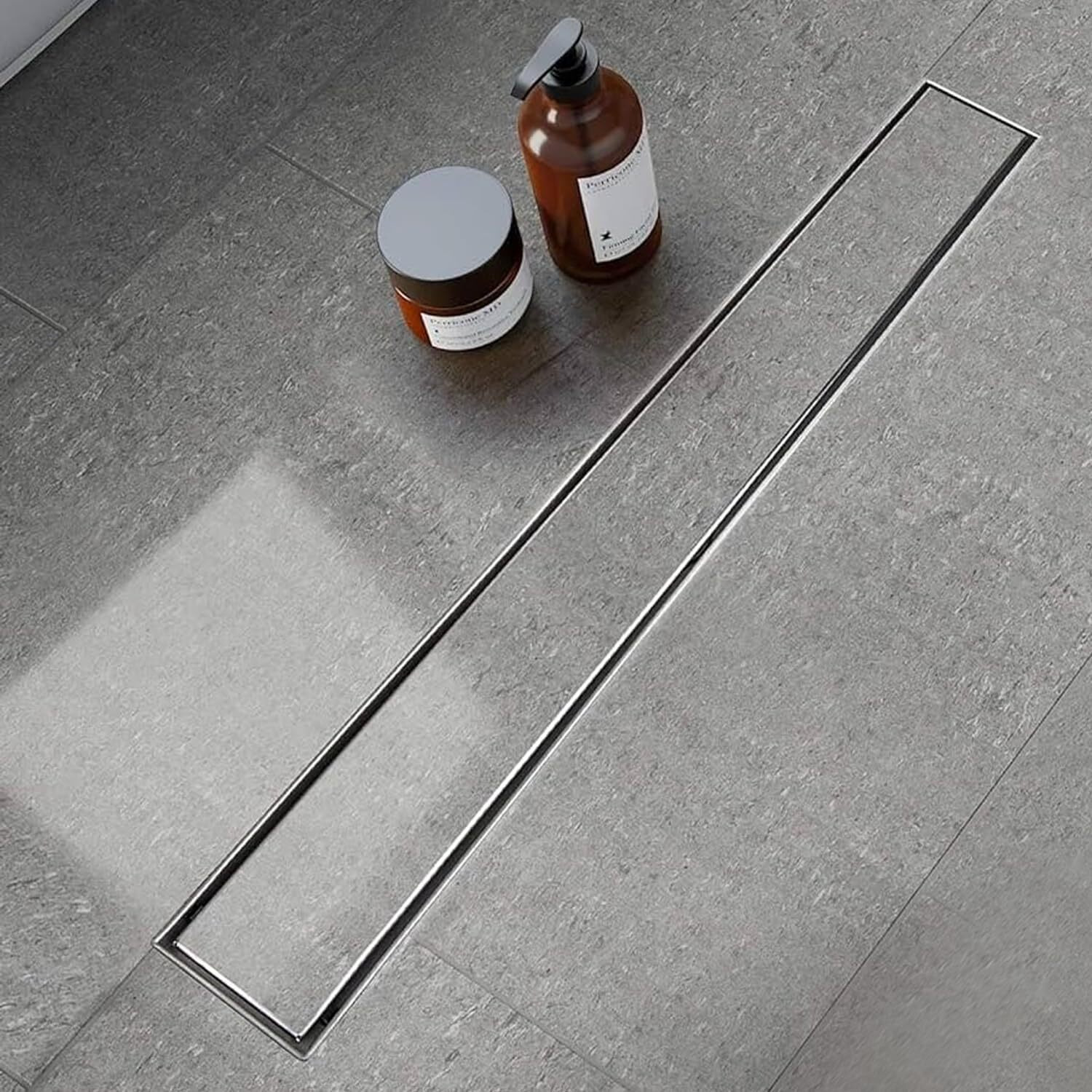 Lipka Marble Insert Shower Drain Channel | 48 X 3 Inches| 304-Grade Stainless Steel Long Floor Drain For Bathroom & Shower Areas | 21Mm Marble Invisible Water Drainer With Side Hole & Cockroach Trap