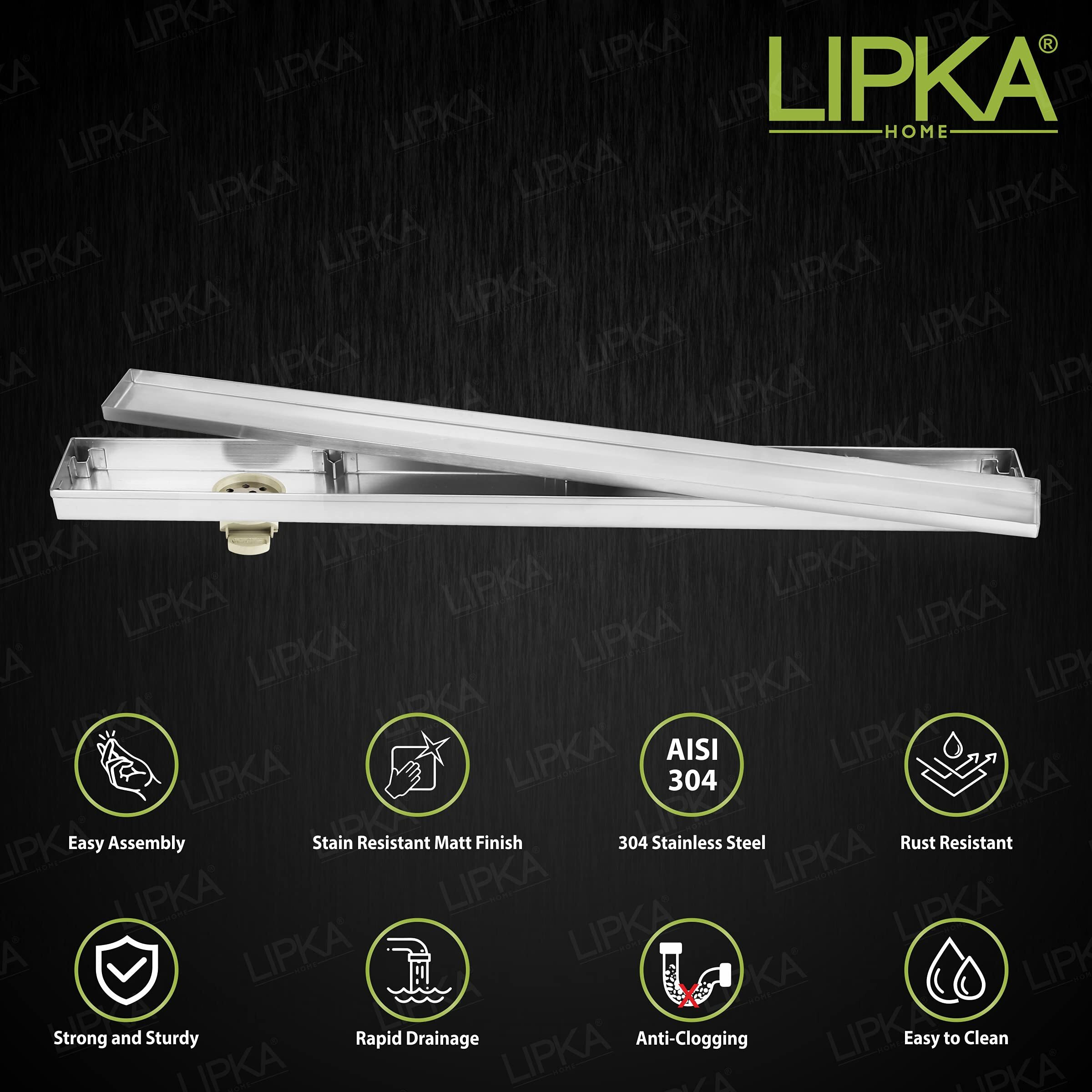 Lipka Marble Insert Shower Drain Channel | 48 X 3 Inches| 304-Grade Stainless Steel Long Floor Drain For Bathroom & Shower Areas | 21Mm Marble Invisible Water Drainer With Side Hole & Cockroach Trap