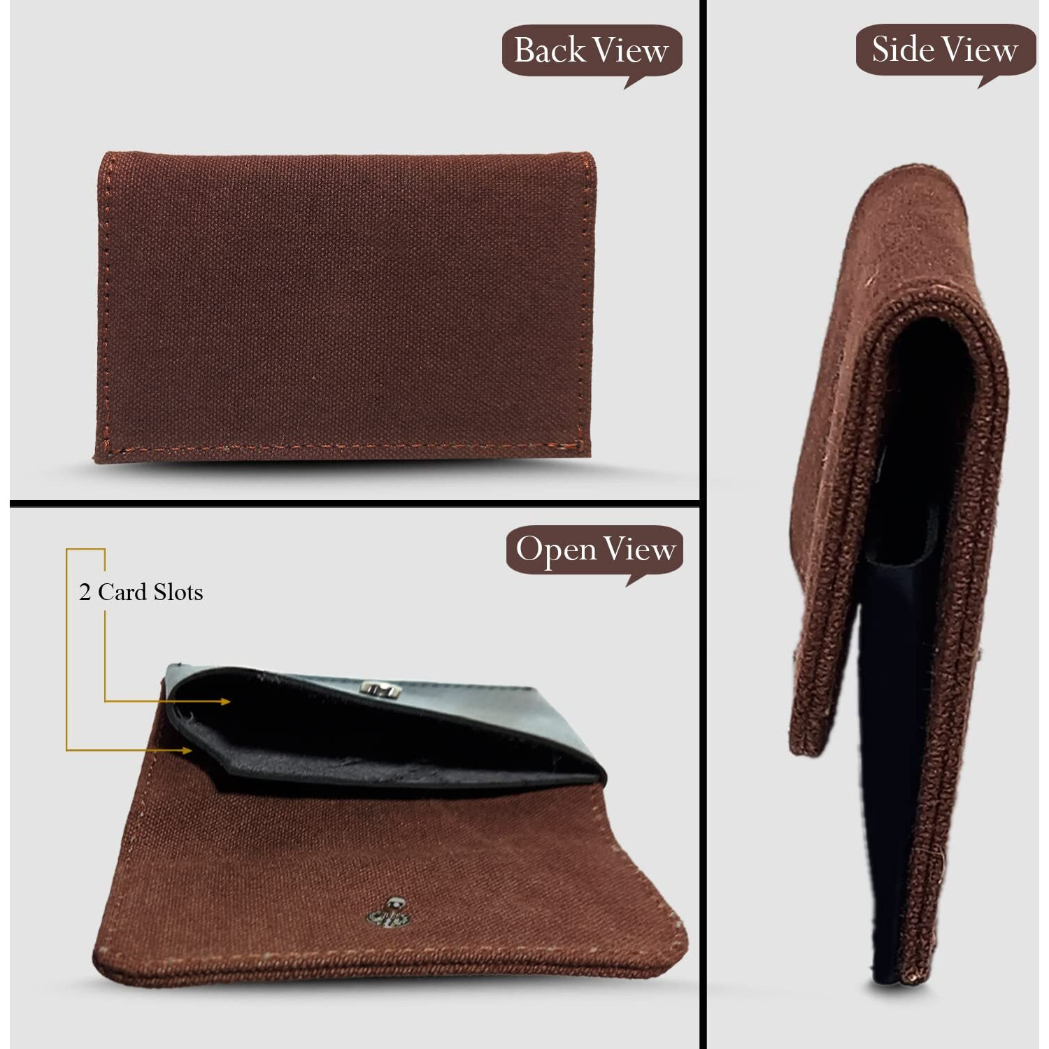 Canvas & Awl Canvas & Genuine Leather Card Holder Pocket Sized Slim Minimalist Wallet Business Card Case (Dark Brown & Black)