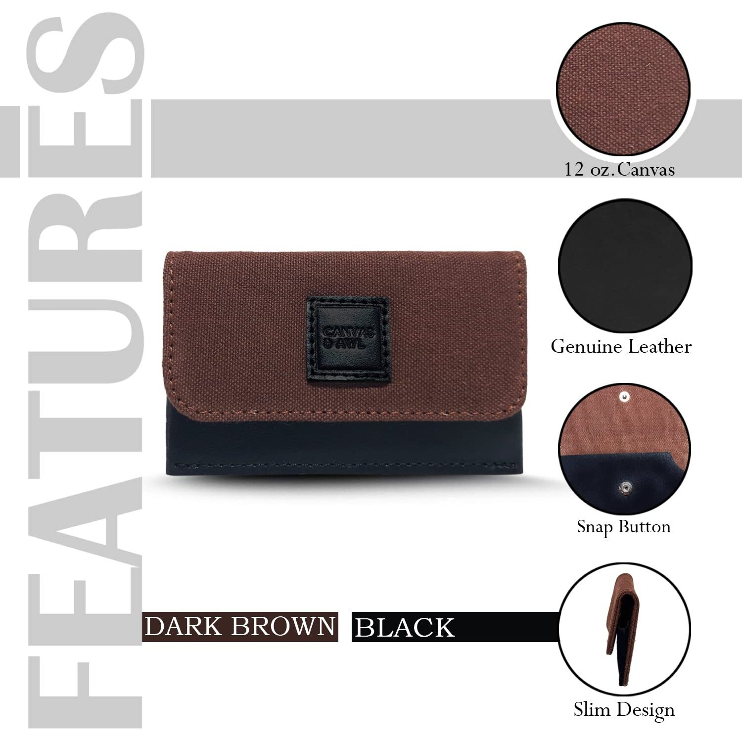 Canvas & Awl Canvas & Genuine Leather Card Holder Pocket Sized Slim Minimalist Wallet Business Card Case (Dark Brown & Black)