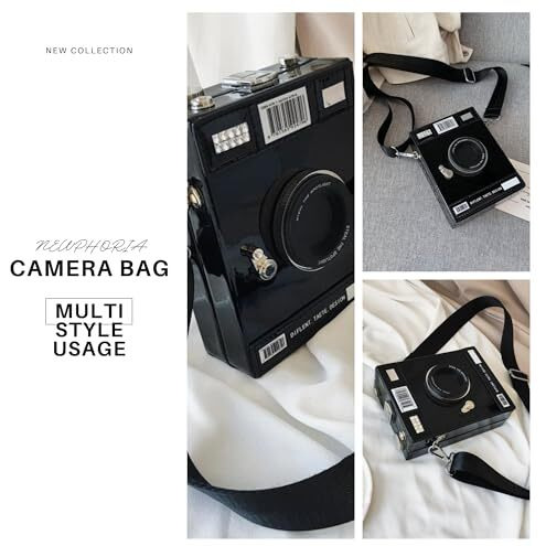 Newphoria P39 Trendy Camera Shape Sling Bag For Women & Girls | Stylish Metallic Crossbody Bag | Casual Party Shoulder Bag | Unique Design Handbags For Women For Daily Use (P39-Black)
