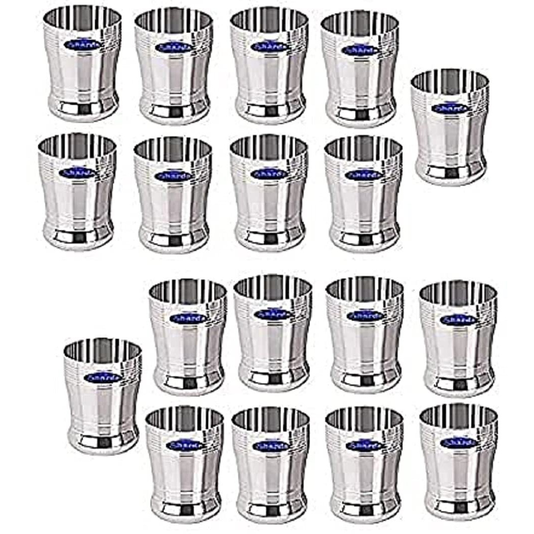 Sharda Metals Stainless Steel 350 Ml Glasses Mirror Polished Tumblr For Water, Used Everyday  Set Of 18