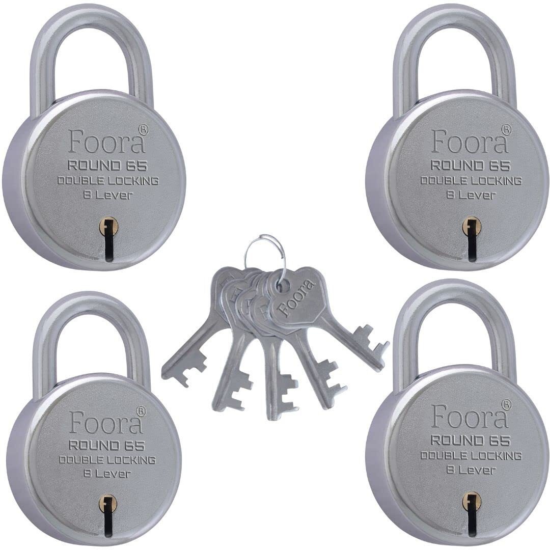 Foora Same Key Lock Set - 4 Padlocks With 5 Common Key, Multiple Lock With Single Key For Home Security