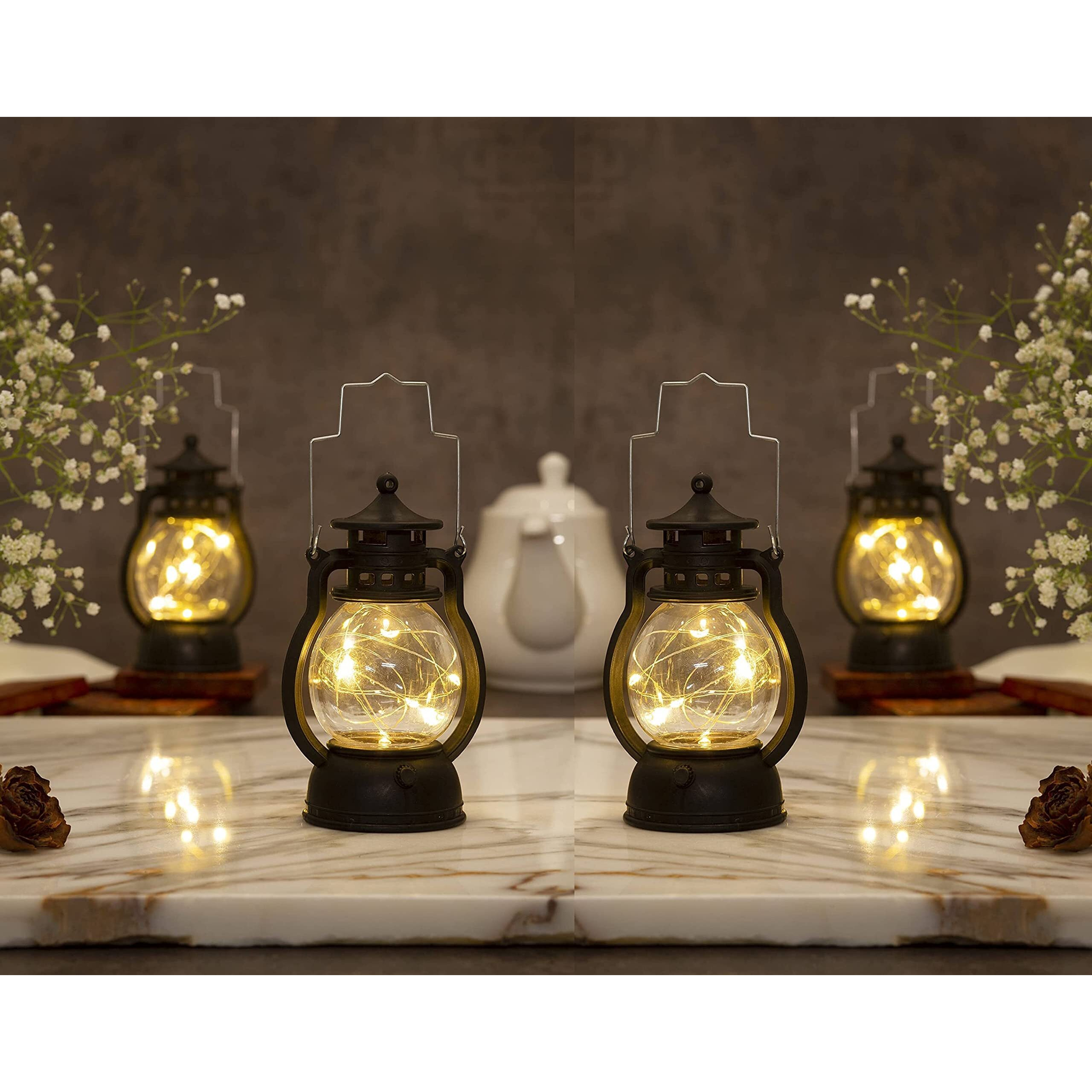Satyam Kraft 4 Piece Acrylic Antique Lamp Hurricane Wall Hanging Led String Light Holders Perfect For Home Decor, Diwali Decor, Gifts, Bedrooms, And Living Rooms (Yellow)