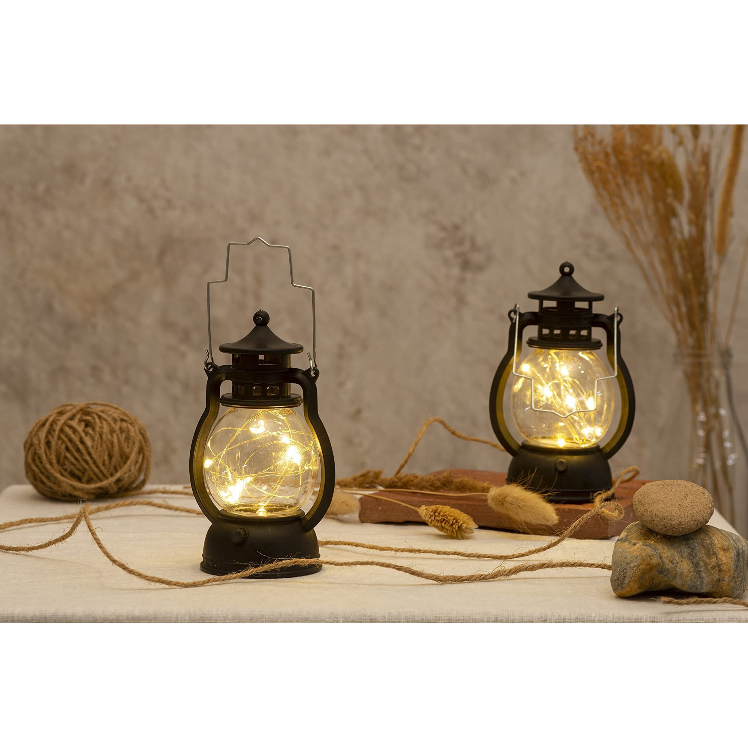 Satyam Kraft 4 Piece Acrylic Antique Lamp Hurricane Wall Hanging Led String Light Holders Perfect For Home Decor, Diwali Decor, Gifts, Bedrooms, And Living Rooms (Yellow)
