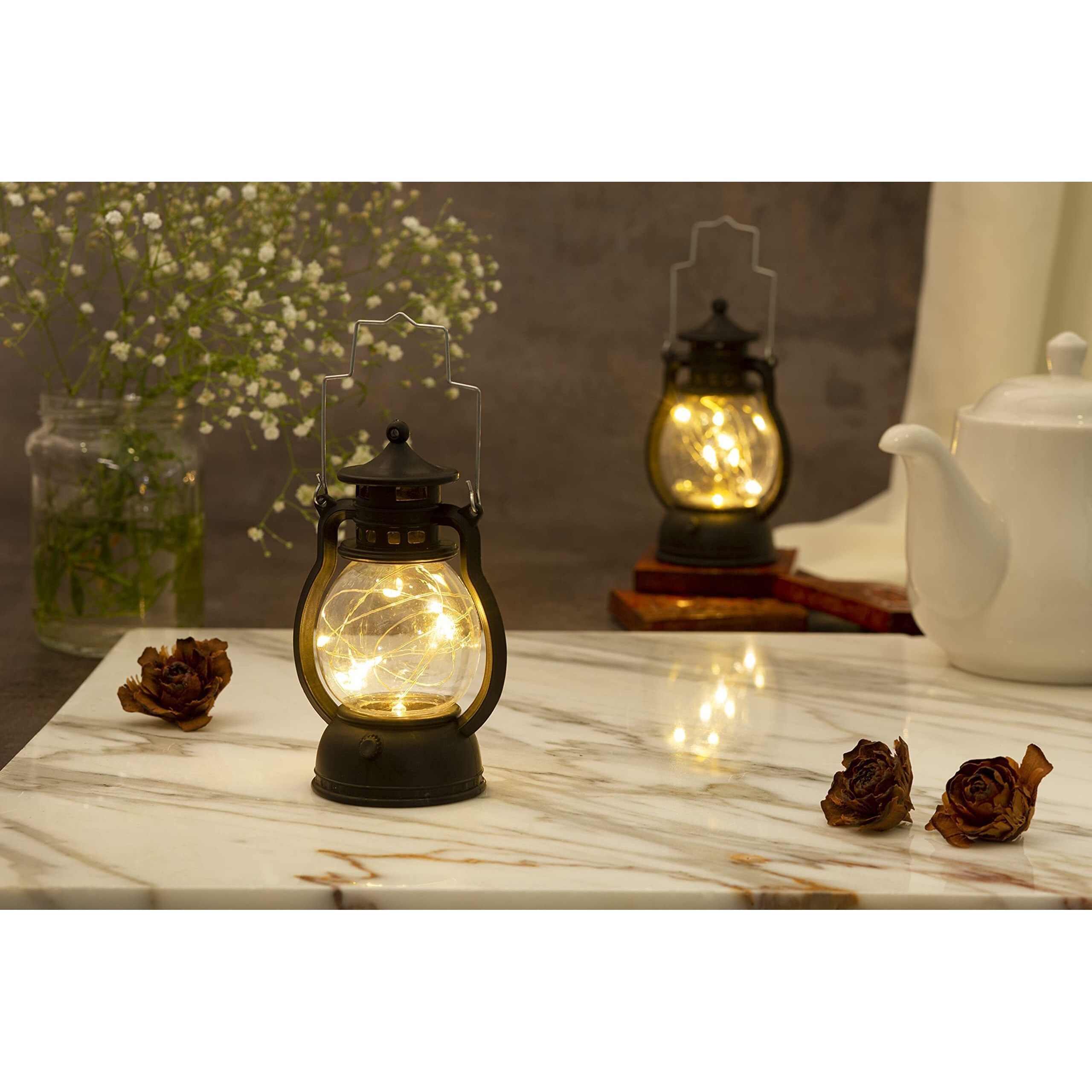 Satyam Kraft 4 Piece Acrylic Antique Lamp Hurricane Wall Hanging Led String Light Holders Perfect For Home Decor, Diwali Decor, Gifts, Bedrooms, And Living Rooms (Yellow)