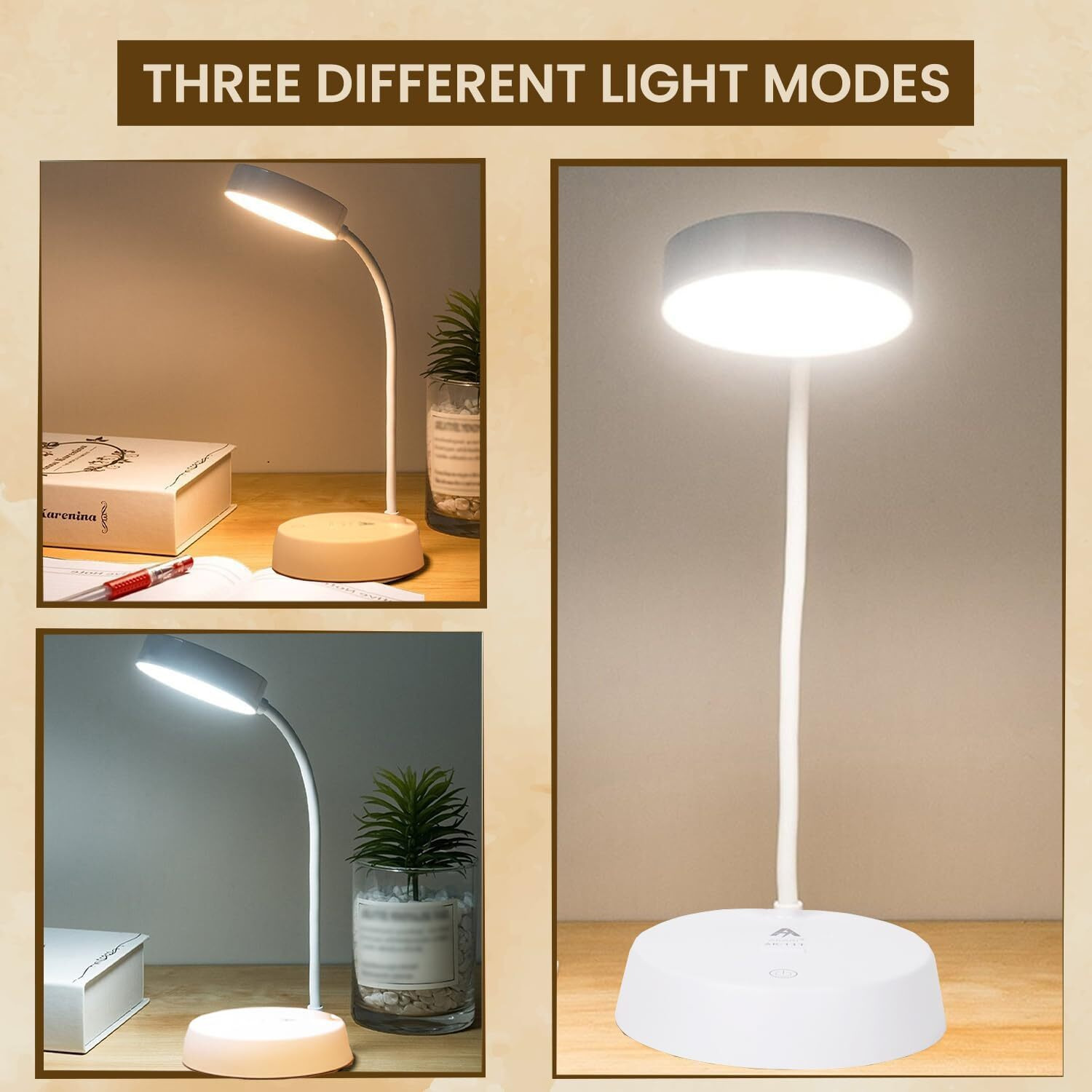 Saleon 3 Light Color Warm Led Desk Lamp&lt6 Month Warranty> Rechargeable Study Lamp With Usb Chargingwith Eye Care, Flexible Gooseneck & Touch Control Reading Study Table Lamp Dimmable