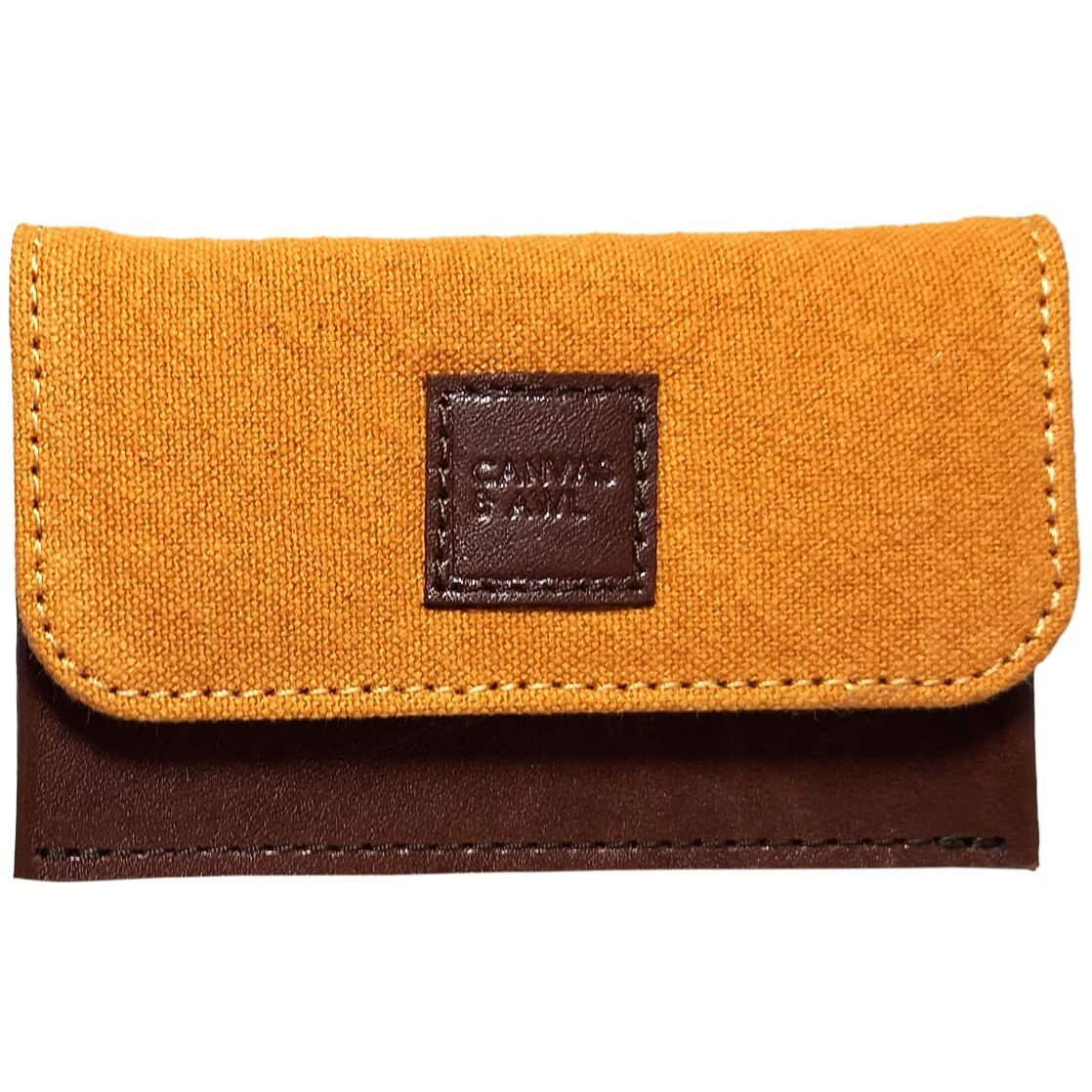 Canvas & Awl Canvas & Genuine Leather Card Holder Pocket Sized Slim Minimalist Wallet Business Card Case (Yellow & Brown)