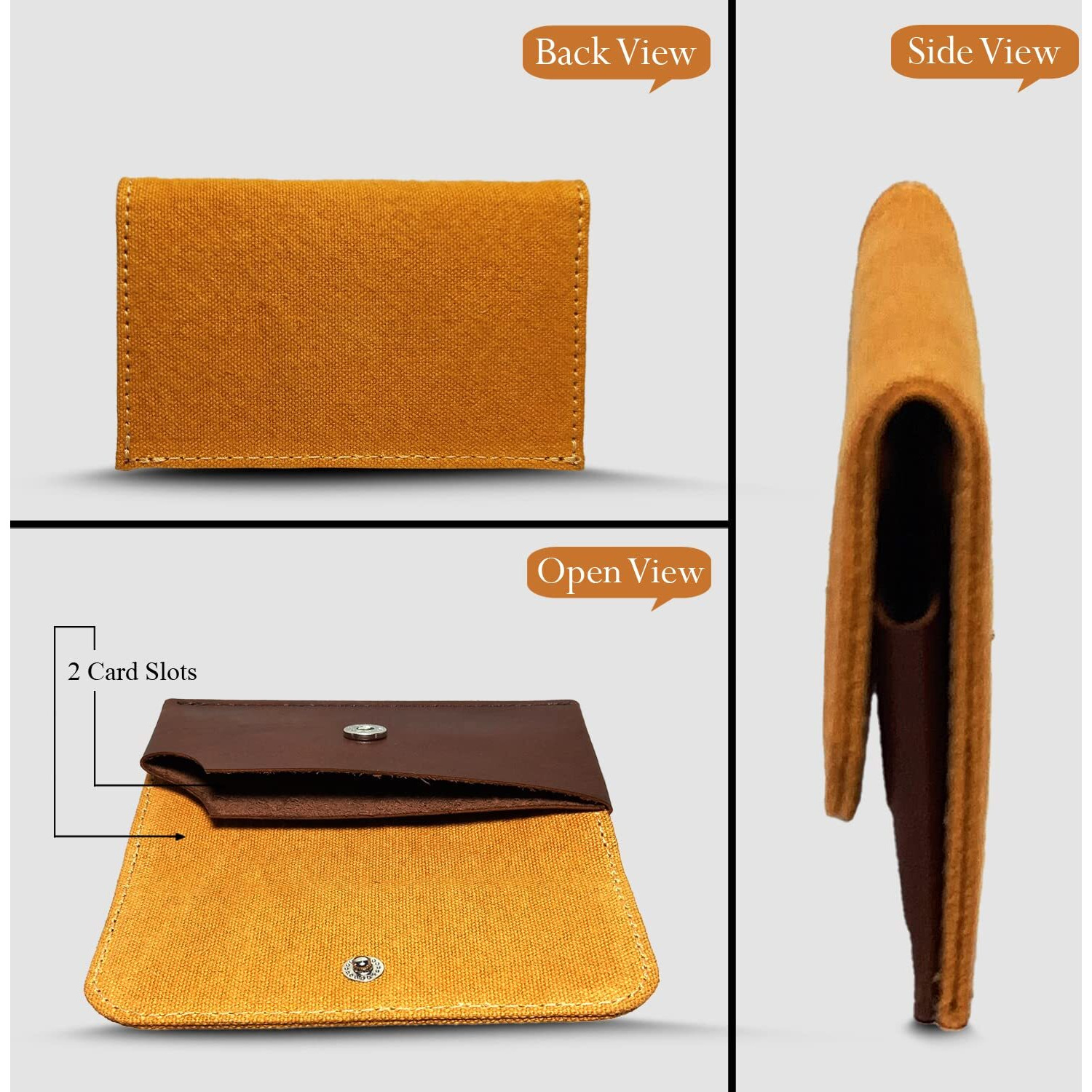 Canvas & Awl Canvas & Genuine Leather Card Holder Pocket Sized Slim Minimalist Wallet Business Card Case (Yellow & Brown)