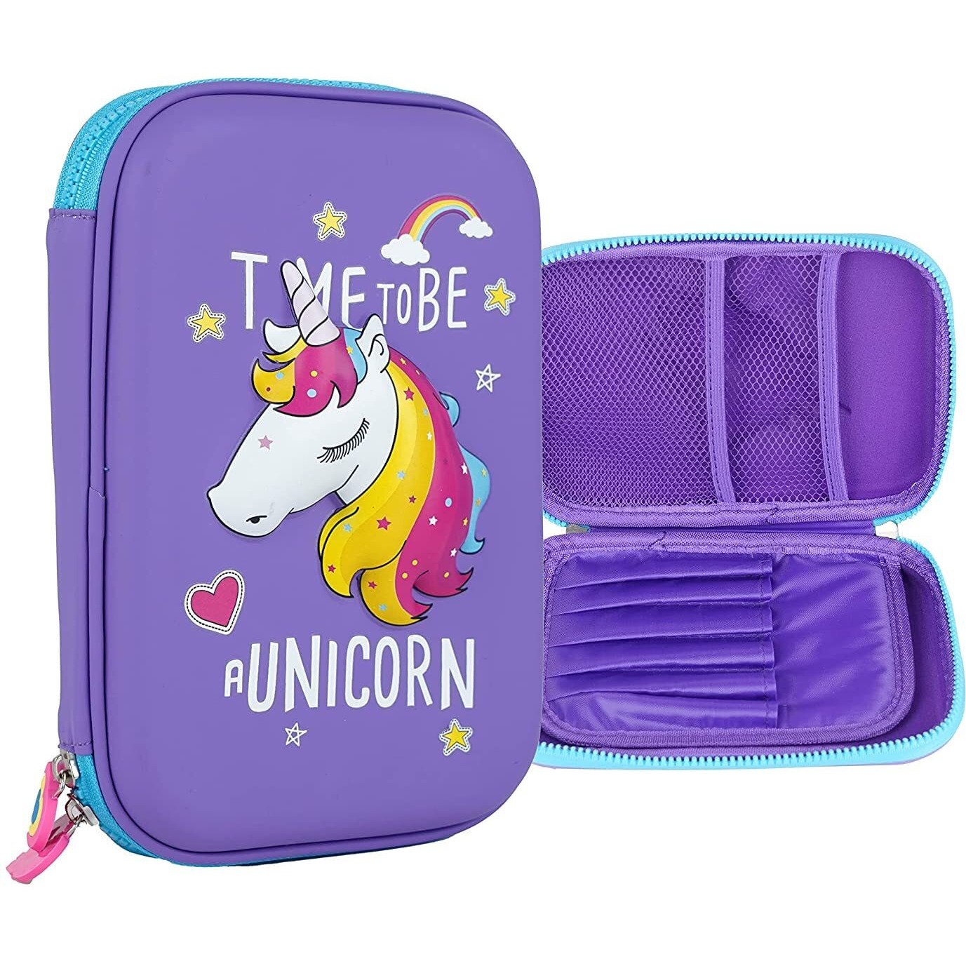 Magicwand Eva Large Capacity Premium Unicorn Print Hardtop Eva Pencil Case2 Yrs & Uppack Of 1 Violet