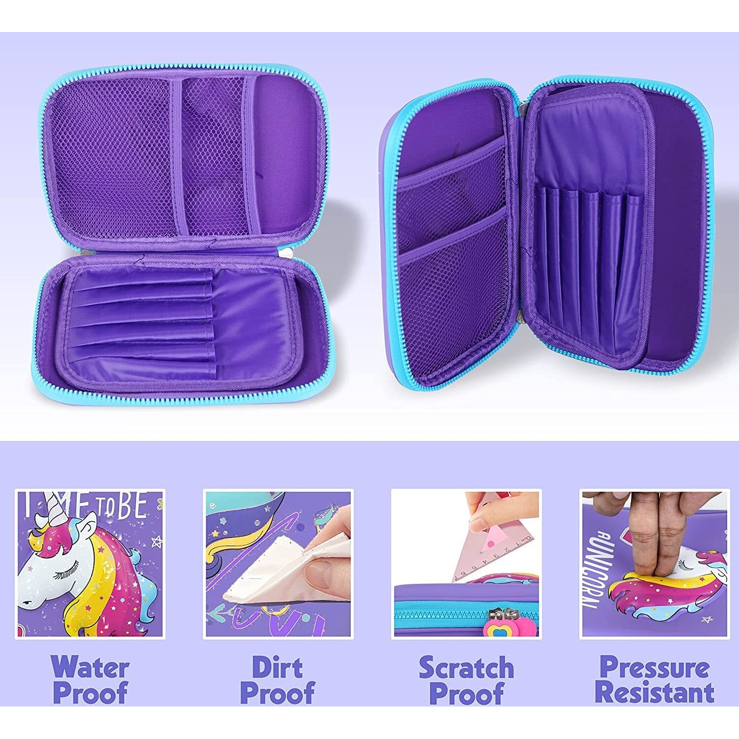 Magicwand Eva Large Capacity Premium Unicorn Print Hardtop Eva Pencil Case2 Yrs & Uppack Of 1 Violet