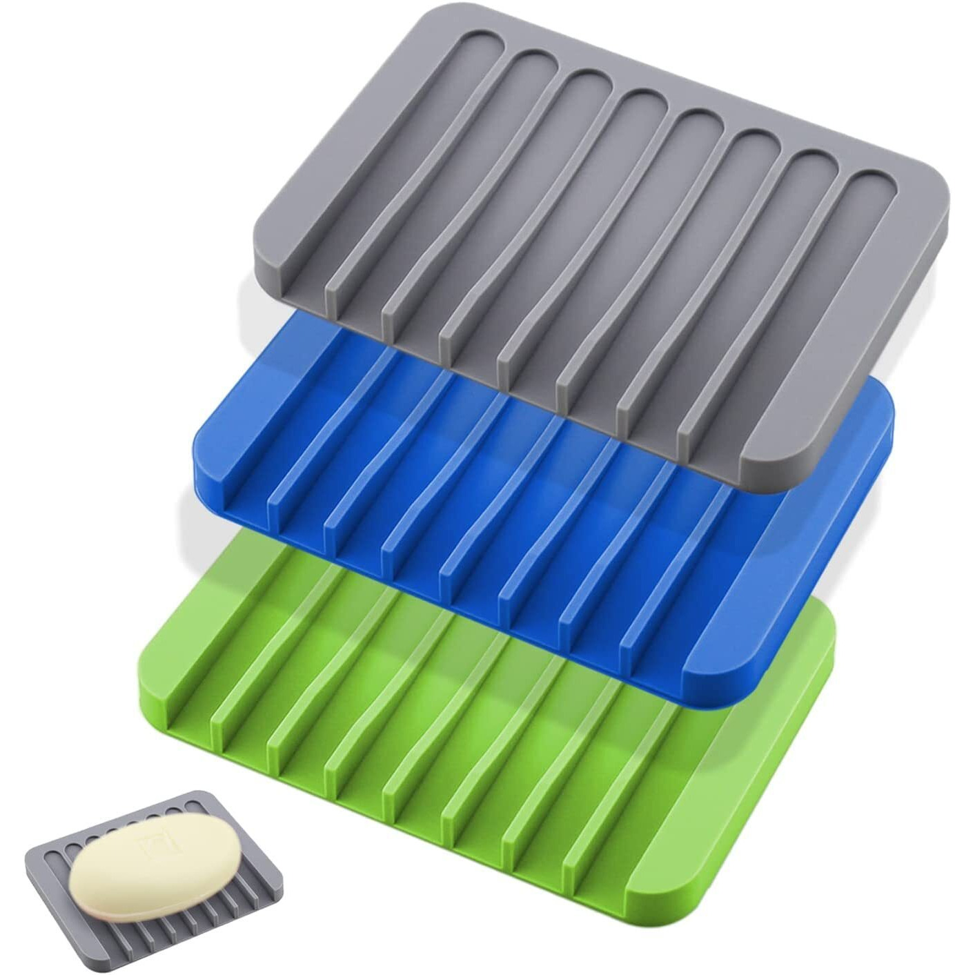 Taskhouse Soap Dish Easy Cleaning Shower Waterfall Soap Tray Soap Saver Flexible Silicone Soap Holder For Bathroom Kitchen Sink Counter Top Keep Soap Bars Dry (Pack Of 3_Multi)